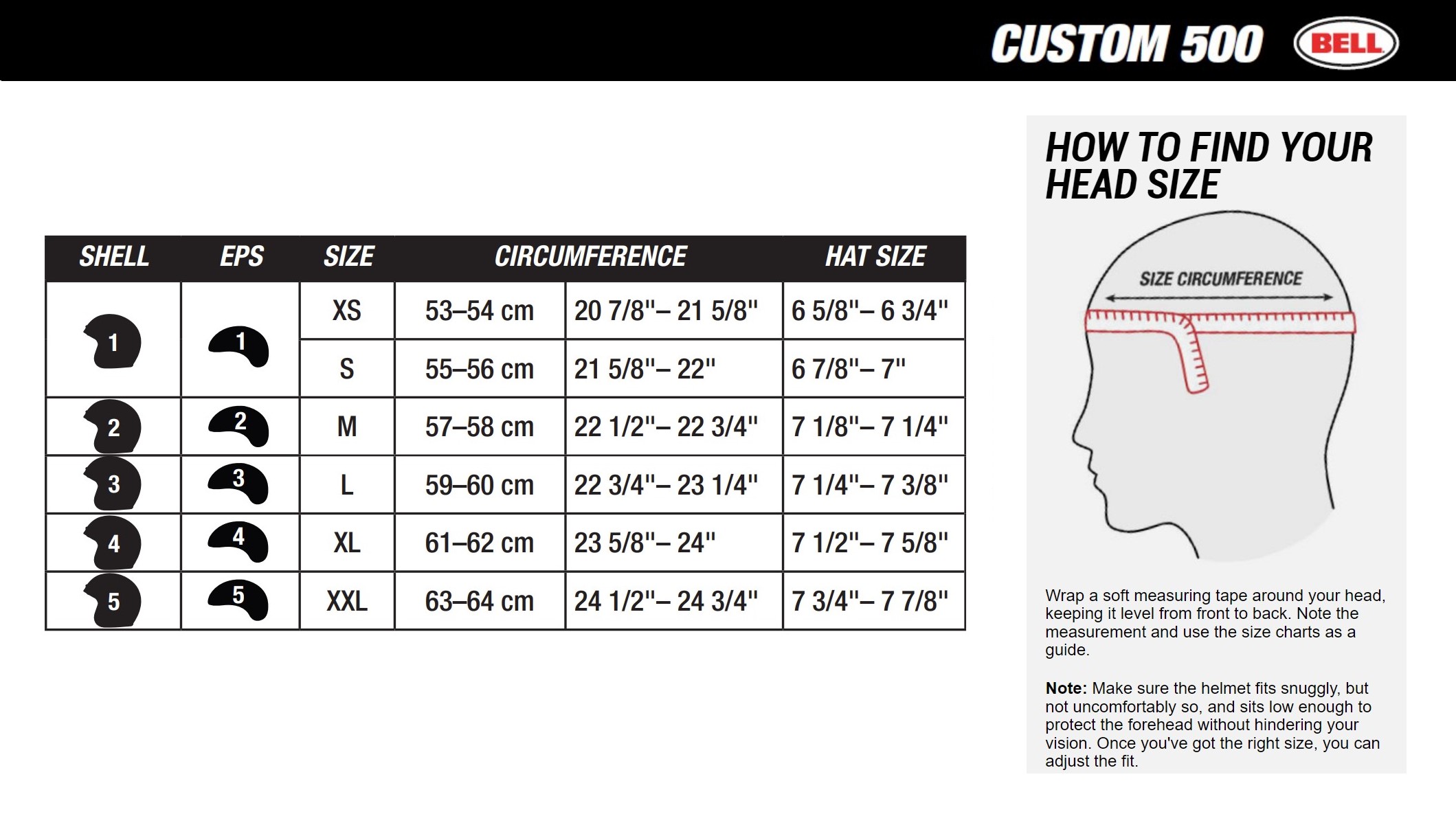 Bell custom 500 size guide best sale
